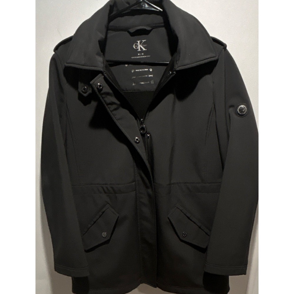 Calvin Klein  Zip Button Jacket Stand-Up Collar Logo M women's Mid-Length